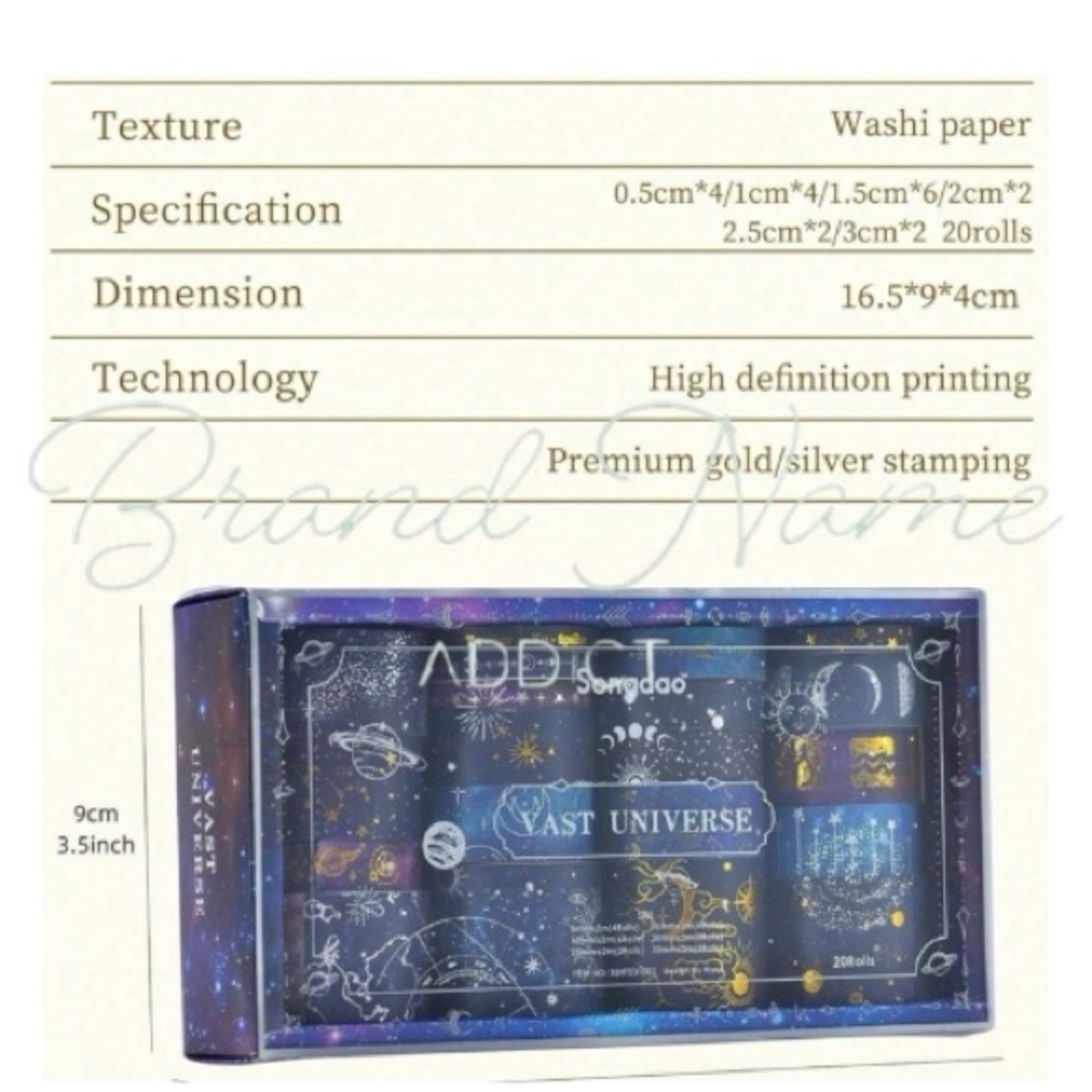 20 Rolls of Scrapbook Journal Goth Celestial Themed Washi Tape Box Set - Picture 3 of 3